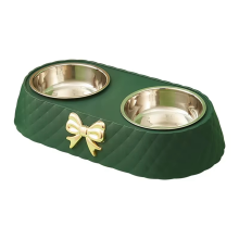 1PC Dog Cat Food Bowls Bowtie Double Bowl Pet Supplies Green