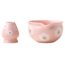 2 Pieces Traditional Japanese Matcha Bowl and Whisk Snowflake White
