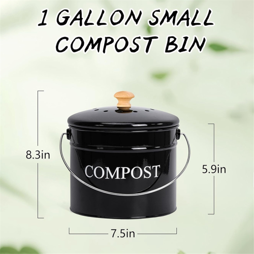 Kitchen Compost Bin 1Gallon with Lid Black 2