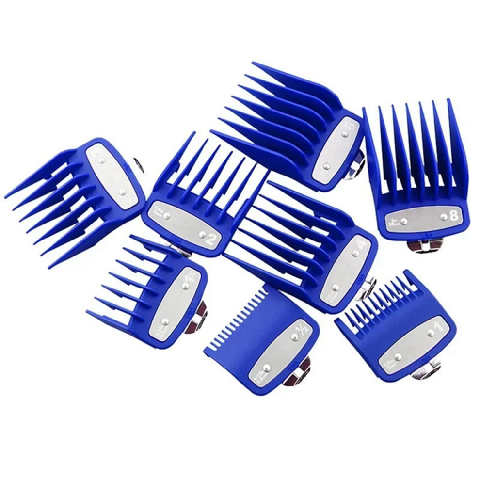 8Pcs Professional Limit Comb Cutting Guide Combs Set Blue