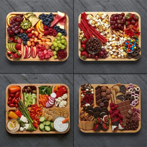 Wooden Cheese Board Snack Tray with Grid 2