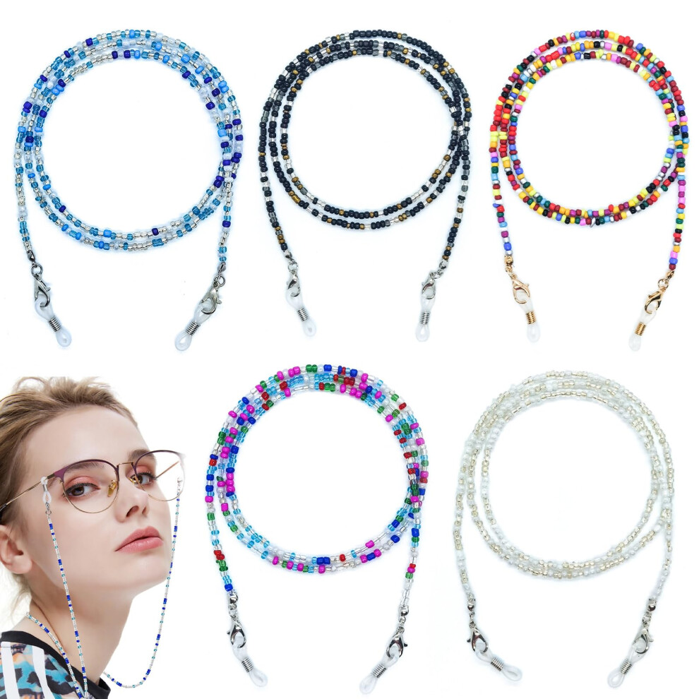 Pack of 5 Women's Glasses Chains 83 cm Acrylic Beads Colorful Anti-Loss Cord for Sunglasses Reading Sports Glasses
