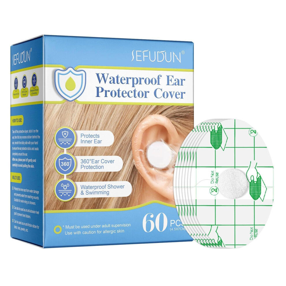 Waterproof Ear Stickers for Newborns, Pack of 60 Hearing Protection Stickers for Baby Shower, Bathing, and Swimming