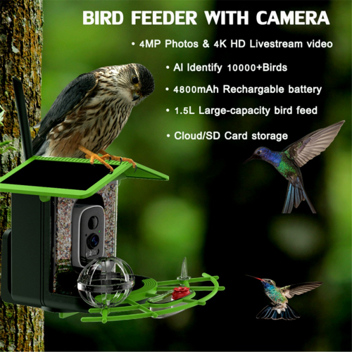 Bird Feeder Camera 4MP 2K HD WiFi Solar Powered 2