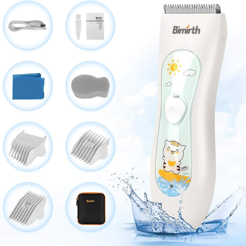 Baby Hair Clipper - Hair Trimmer For Kids And Toddlers - Waterproof, Rechargeable, Cordless Hair Cutting Machine For Children (With Bag) Bimirth