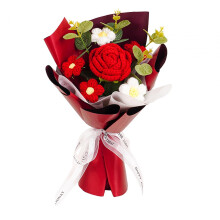 (Red, 25x30cm) Knitted Flower Bouquet Preserved Flower for Anniversary Birthday