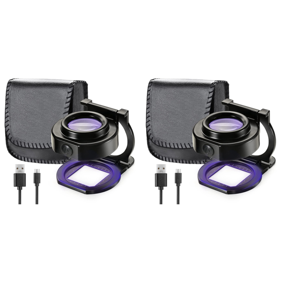 Light 2Pcs 25X Loupe Magnifier With 6 Usb Desktop Magnifying Glass