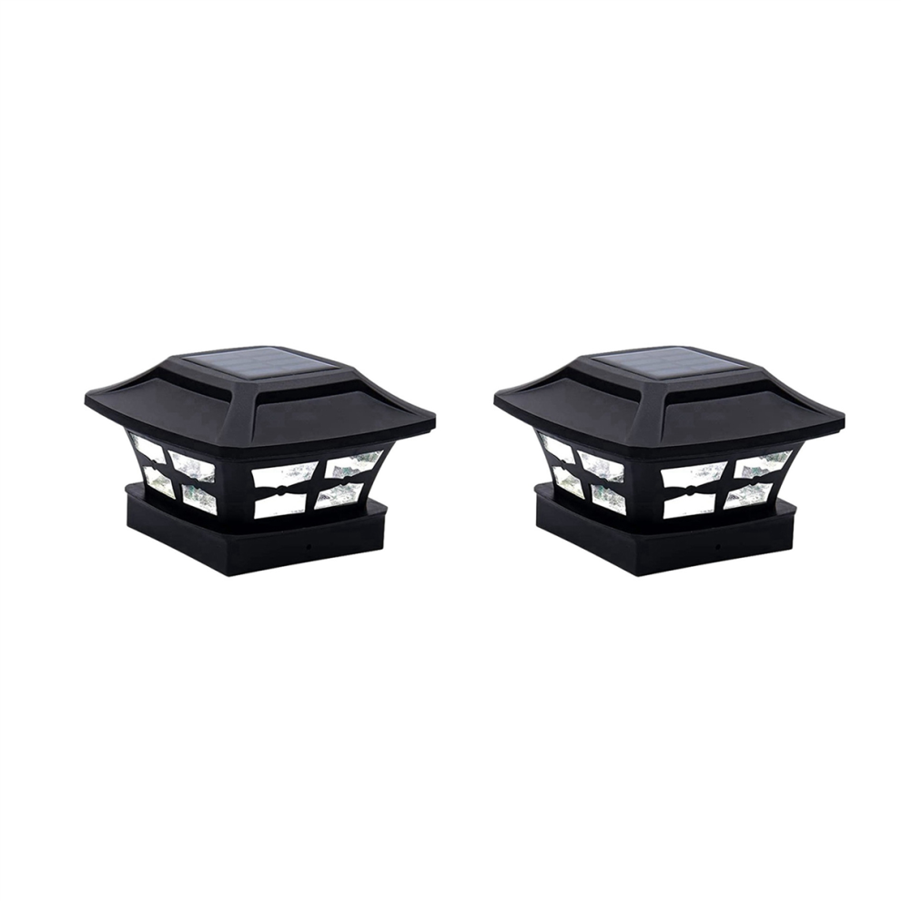 2X Solar Post Cap Lights For Wooden Posts Garden Decoration Black