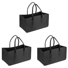 Fireplace Wood Felt Storage Bag Basket Magazine Rack Pocket,Black