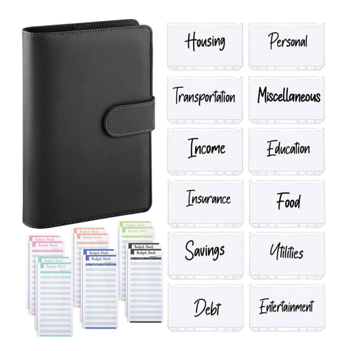 25Pcs A6 PU Leather Budget Binder Set, Binder Cover Planner Black 1