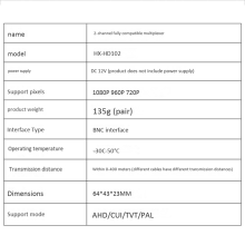 Tvåkanalig AHD/CVI/TVI 1080P HD-videomultiplexerare koaxial HD-expander