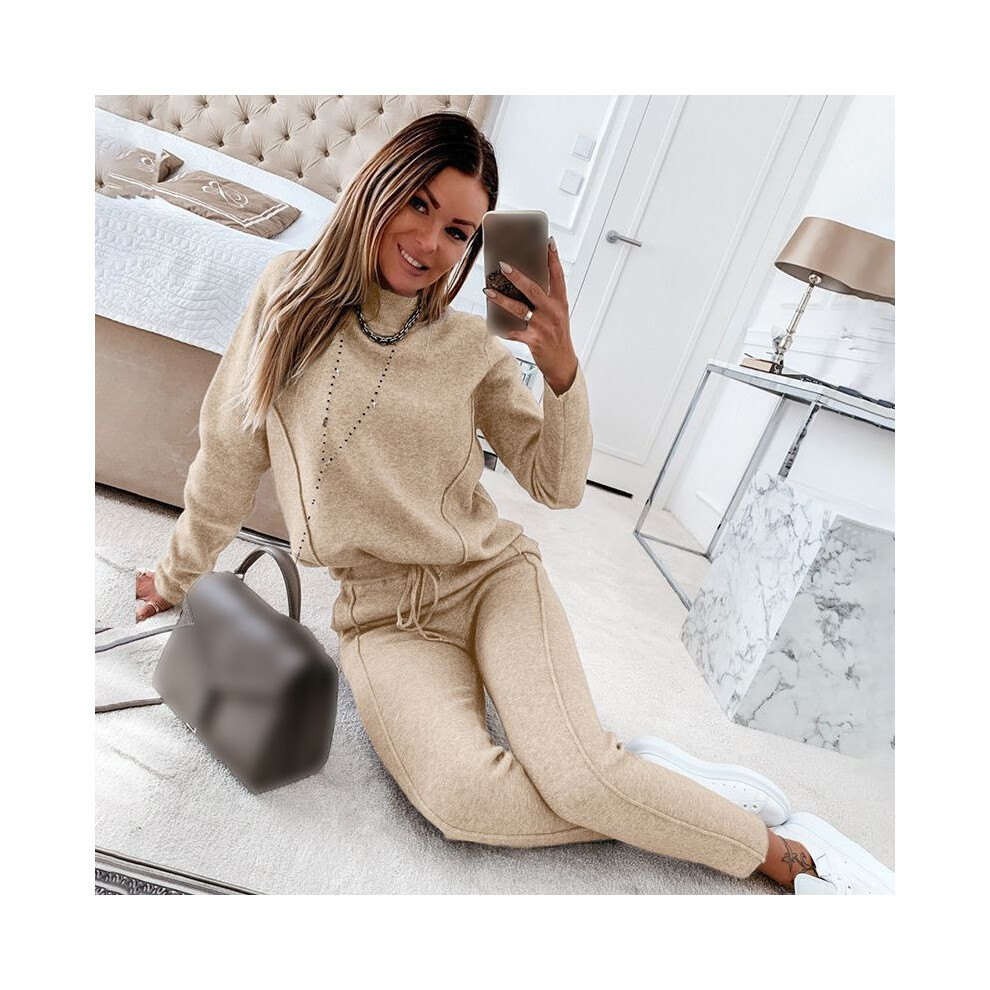(Apricot, S) Lounge Ladies Wear Women 2 Piece Set Tracksuits High Neck Casual Pyjamas Joggers-image-OPC-PJVM2P2-NEW