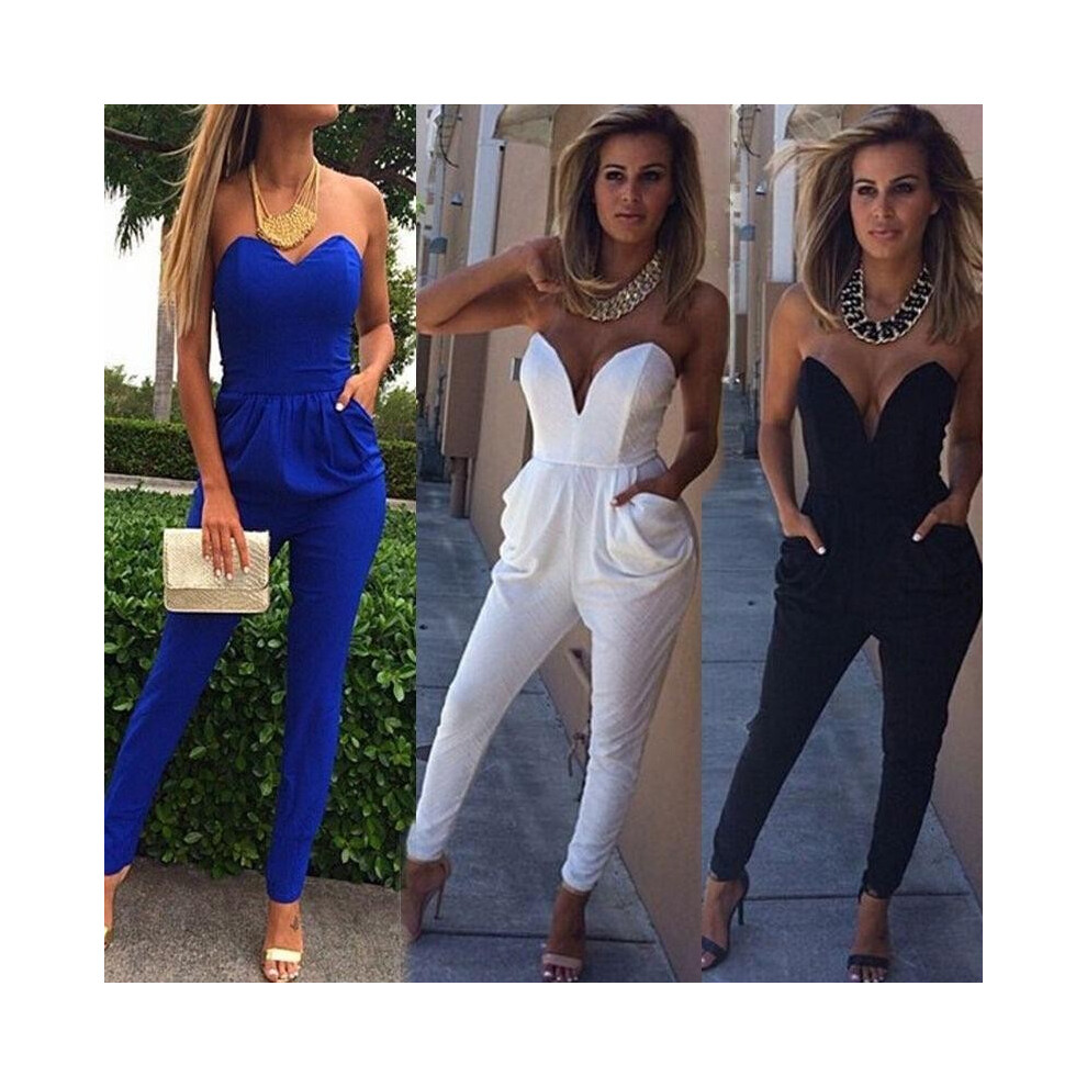 (Black, S) Clubwear Ladies Women V Neck Playsuit Bodycon Jumpsuit Trousers Romper Party-image-OPC-PJVM5GW-NEW