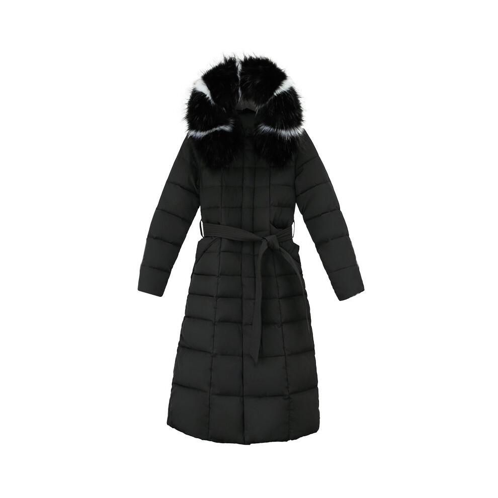 (Black, Tag 3XL=US XL) Full Women Length Parka Jacket Down Cotton Puffer Coat Fur Winter Long Hooded