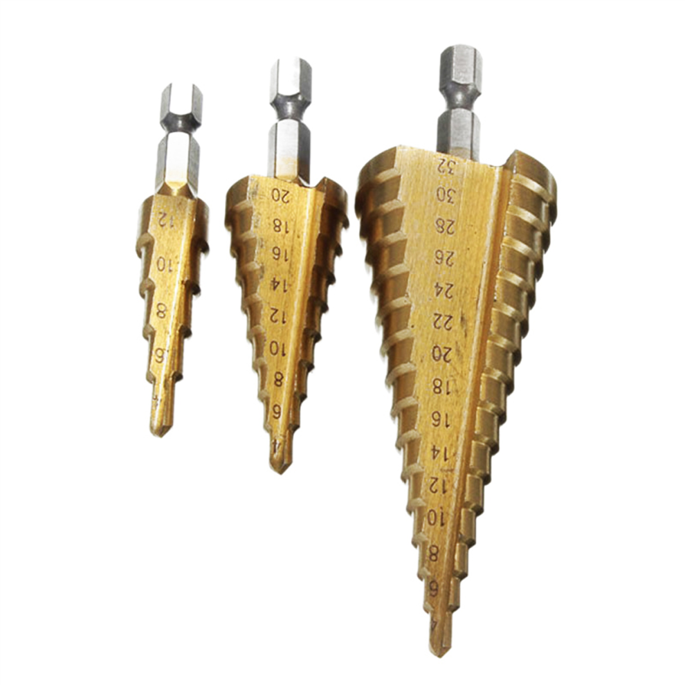 3Pc Hss Cone Taper Drill Bit Set Hole Cutter Metric Metal Hex Bits 4713866741647