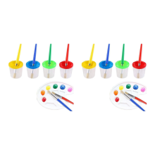9 Pcs No Spill Paint Cups with Paint Brushes and Paint Tray Palette