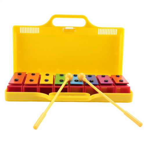 8 Notes Chromatic Xylophone Glockenspiel Resonator Bells Yellow Case 1