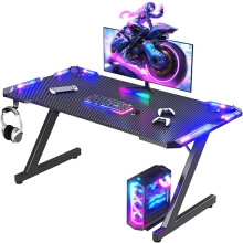 Gaming Desk with LED Lights,120 x 60 cm, RGB Gaming Table Sturdy Computer Desk for Home Office and Gamers with Headphone Hook, Black