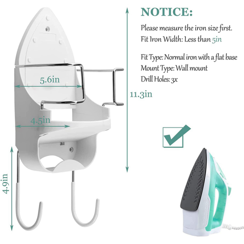 Iron Board Hanger Wall Electric Iron Holder with Removable Hooks -2 2