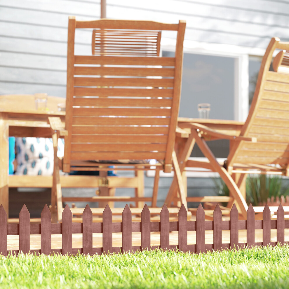 Outsunny Pack Of 12 Wooden Plant Border Fence Garden Fixed Picket Fence Brown