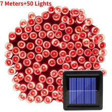 (Red, 700cm/275.59in) Christmas Led Garland Fairy Light Outdoor Solar Powered String Mode 8 Lights
