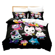 (Gabby Cats, 135x200cm/53.1*78.7in) Dollhouse Gabbys 3pcs Cartoon Print Children Bed Duvet Set Cover Quilt Pillow