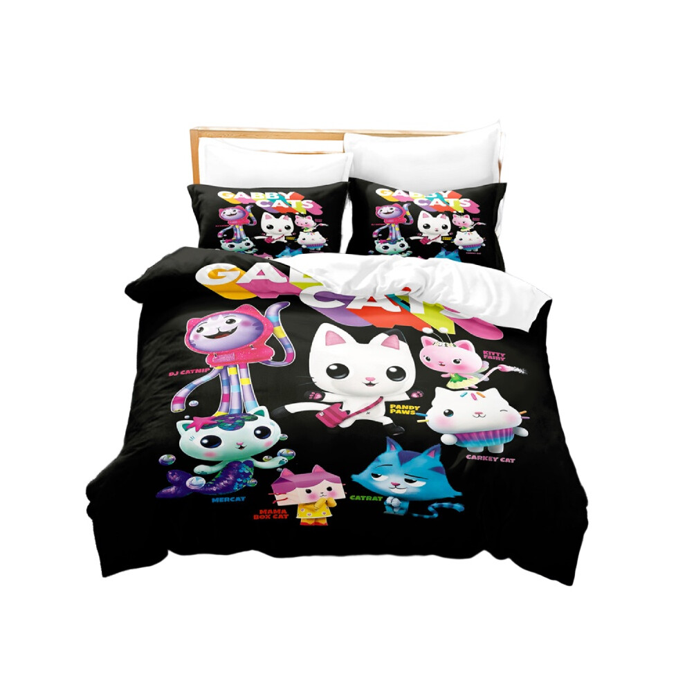 (Gabby Cats, 135x200cm/53.1*78.7in) Dollhouse Gabbys 3pcs Cartoon Print Children Bed Duvet Set Cover Quilt Pillow