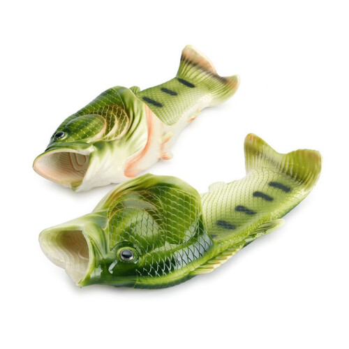 (Green, EU44/EU45) Fish Unisex Creative Shower Slippers Funny Beach Shoes Sandals Flops Flip Bling