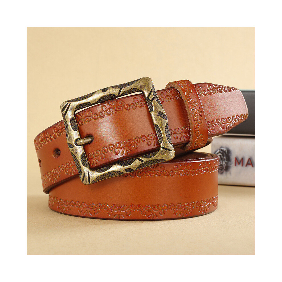 (Brown) Men Leather Fashion Belt With Metal Pin Closure And Modern Embossed Design-image-OPC-PJVNFJQ-NEW