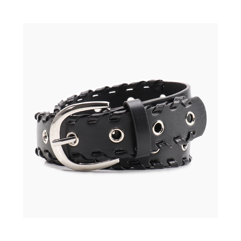 (Black) Women Hiphop Punk Pu Belt With Rope Punched Hollow Out Design For Wear Casual-image-OPC-PJVNFWH-NEW