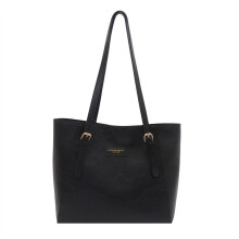 (Black) Trendy Large Pu Tote Bag With Letter Print For Daily Commuting School And