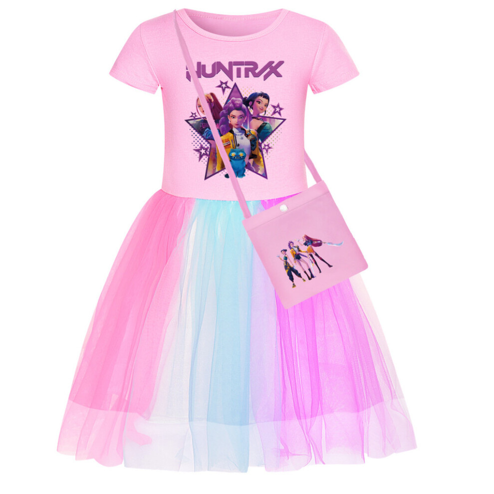 (Short Pink, 130cm) Kpop Demon Hunters Toddler Dress With Rainbow Lace Short Sleeve Clothing Girls-image-OPC-PJVNV8C-NEW