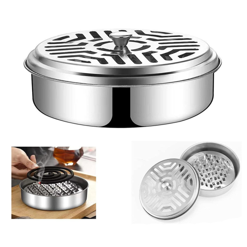 2X Stainless Steel Holder, Fireproof Mosquito Spiral Container 1