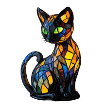 (cat) Retro Stained Resin Tabletop LED Night Light 2025 New Cat Lamp And Pug