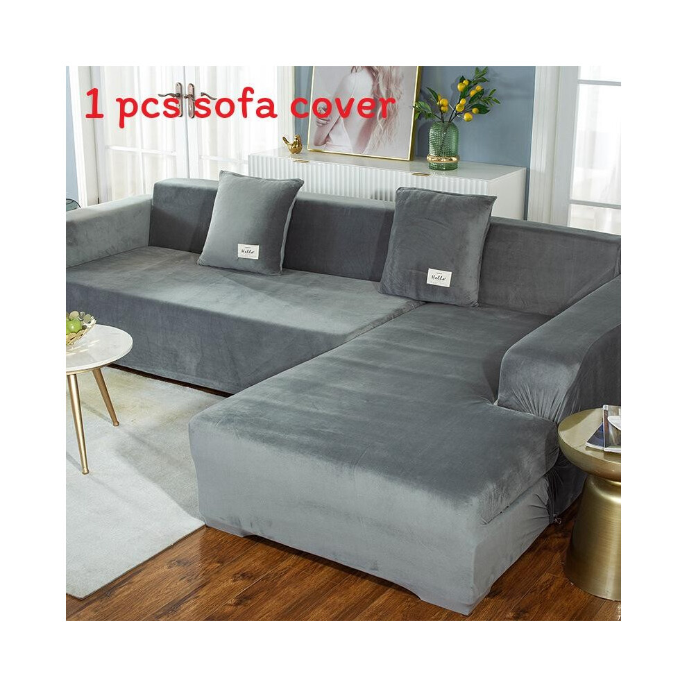 (Light Gray,90X140Cm)Funda Protectora De Sofá Con Superficie De Felpa De Color Liso Simple Con Tira Antideslizante-image