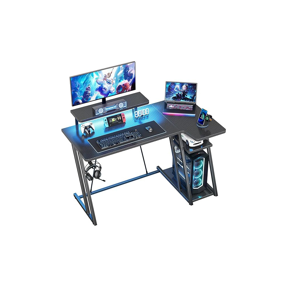 Homidec Gaming Desk With Led Lights, 100Cm With Monitor Stand, L Shaped Black