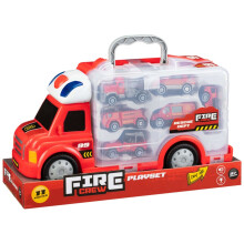 Kids Fire Fighter Playset with Carry Case, Rescue Vehicles & Accessories Toy