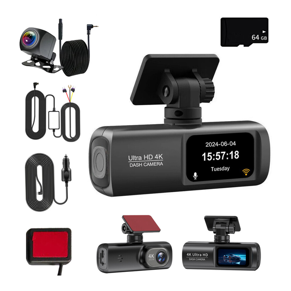 (64G Card) Dash Cam Front Rear Dash Camera 4K/1080P Recorder 4K Dash Cam Dash Cam-image-OPC-PJVRBFY-NEW