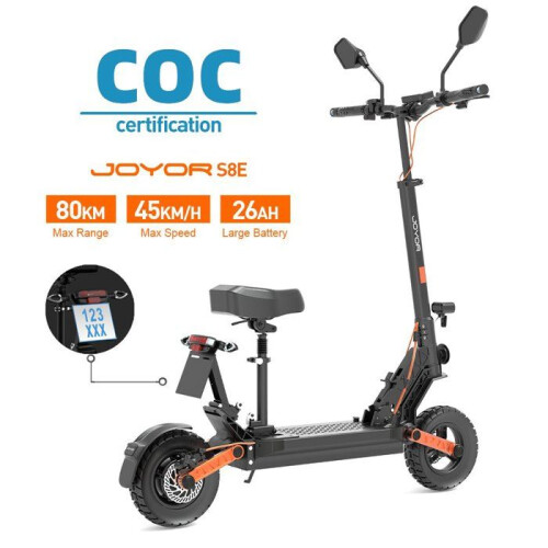 Trottinette elétrica JOYOR S8E homologada para a estrada, 800 W, 48 V 26 Ah, Velocidade 45 km/h, 10 polegadas, com assento, NFC