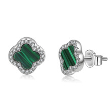 (PED414Platinum (malachite) with silver ear plugs, 925 silver) Light luxury stud earrings, a niche design for women: white mother-of-pearl and black agate earrings for women