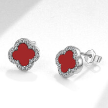 (PED414Platinum (red agate) with silver ear plugs, 925 silver) Light luxury stud earrings, a niche design for women: white mother-of-pearl and black agate earrings for women