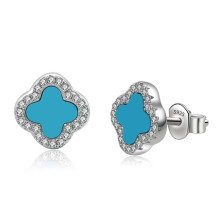 (PED414Platinum (blue agate) with silver ear plugs, 925 silver) Light luxury stud earrings, a niche design for women: white mother-of-pearl and black agate earrings for women