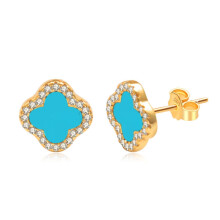 (PED41418KGold (blue agate) with silver ear plugs, 925 silver) Light luxury stud earrings, a niche design for women: white mother-of-pearl and black agate earrings for women