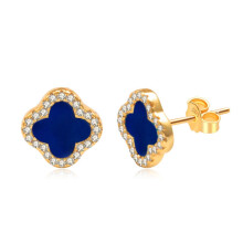 (PED41418KGold (cyan gold) with silver ear plugs, 925 silver) Light luxury stud earrings, a niche design for women: white mother-of-pearl and black agate earrings for women