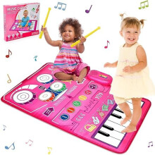 Baby Toy for 1 Year Old, Pink Music Dance Mat with Piano and Drum, Children's Musical Keyboard Gift for Girls
