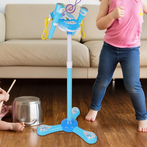 Children's Microphone with Stand - Interactive Karaoke Machine for Kids, Blue Learning Microphone for Standing Fun 2