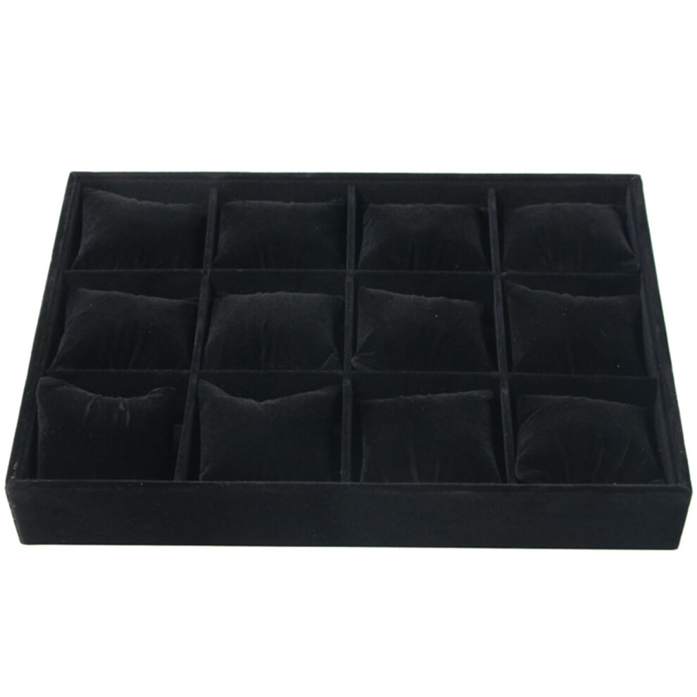 12 Compartment Watch Display Case with Adjustable Velvet Cushions, Black Stylish Organizer for Watches and Accessories-image-OPC-PJVRXBT-NEW