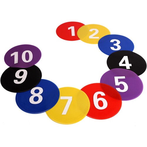 Soccer Nonslip Floor Marker Numbered Floor Spots for Training, Durable Rubber, Color-Coded, 10cm Diameter 1