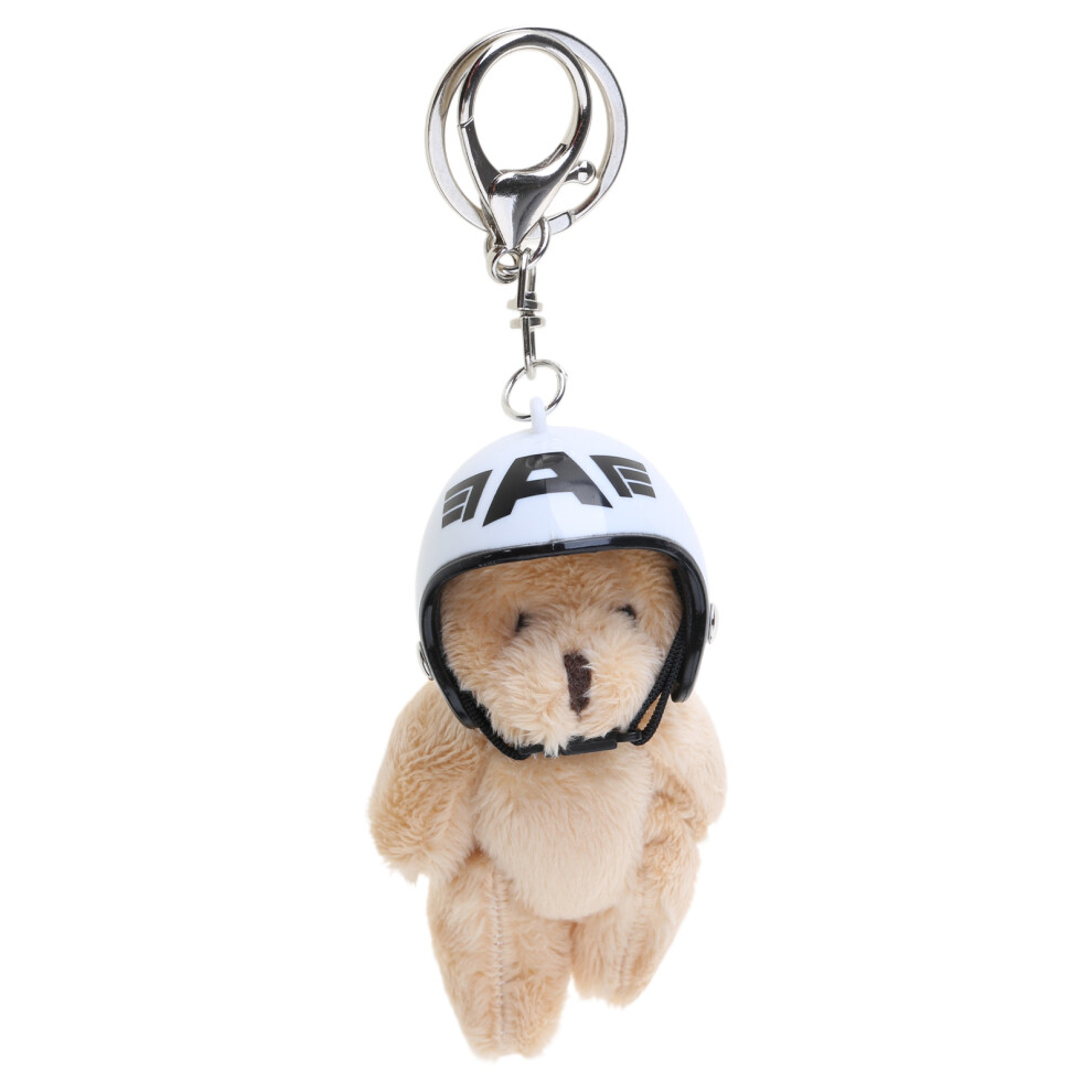 White Plush Bear Keychain With Helmets 7755300065763
