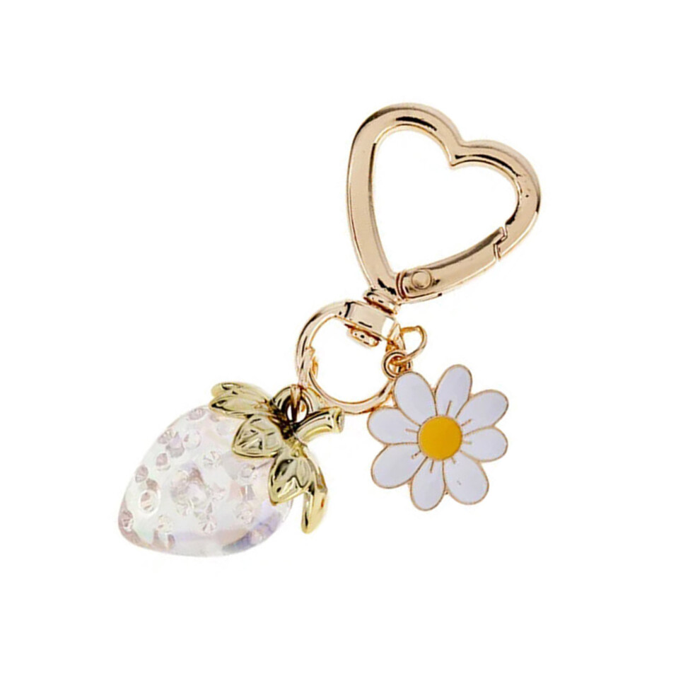 Clear Strawberry And Flower Charm Keychain 7755310062356